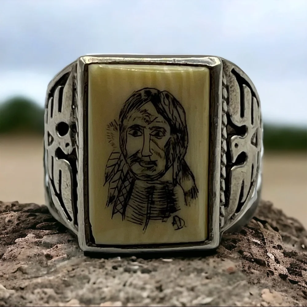 Fred Harvey Southwest Native American Thunderbird Carved Chief Silver Ring 9.5 - Picture 7 of 9